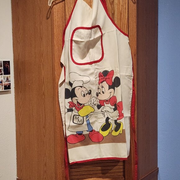 Vintage Disney Apron Mickey Minnie Mouse Cookout Front Pocket Adjustable Neck - Picture 1 of 5